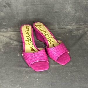 Sam Edelman Tesma Pink Croc Embossed Wedge Slides 7.5M Bold